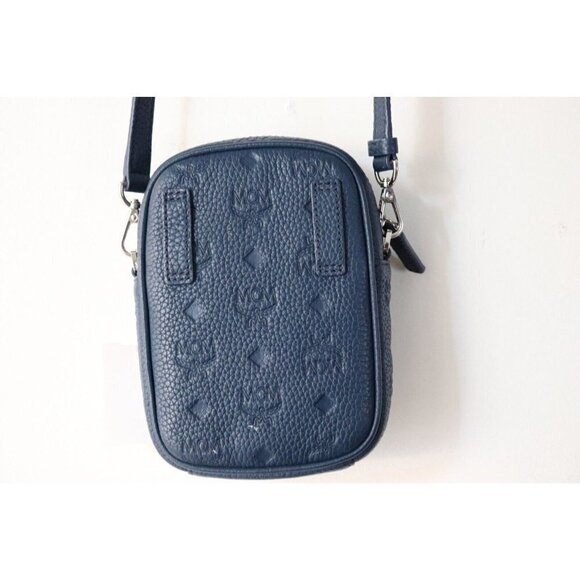 MCM Worldwide Unisex Cobalt Blue Tivitat Crossbody Belt Bag Logo Leather Sling - Picture 6 of 8